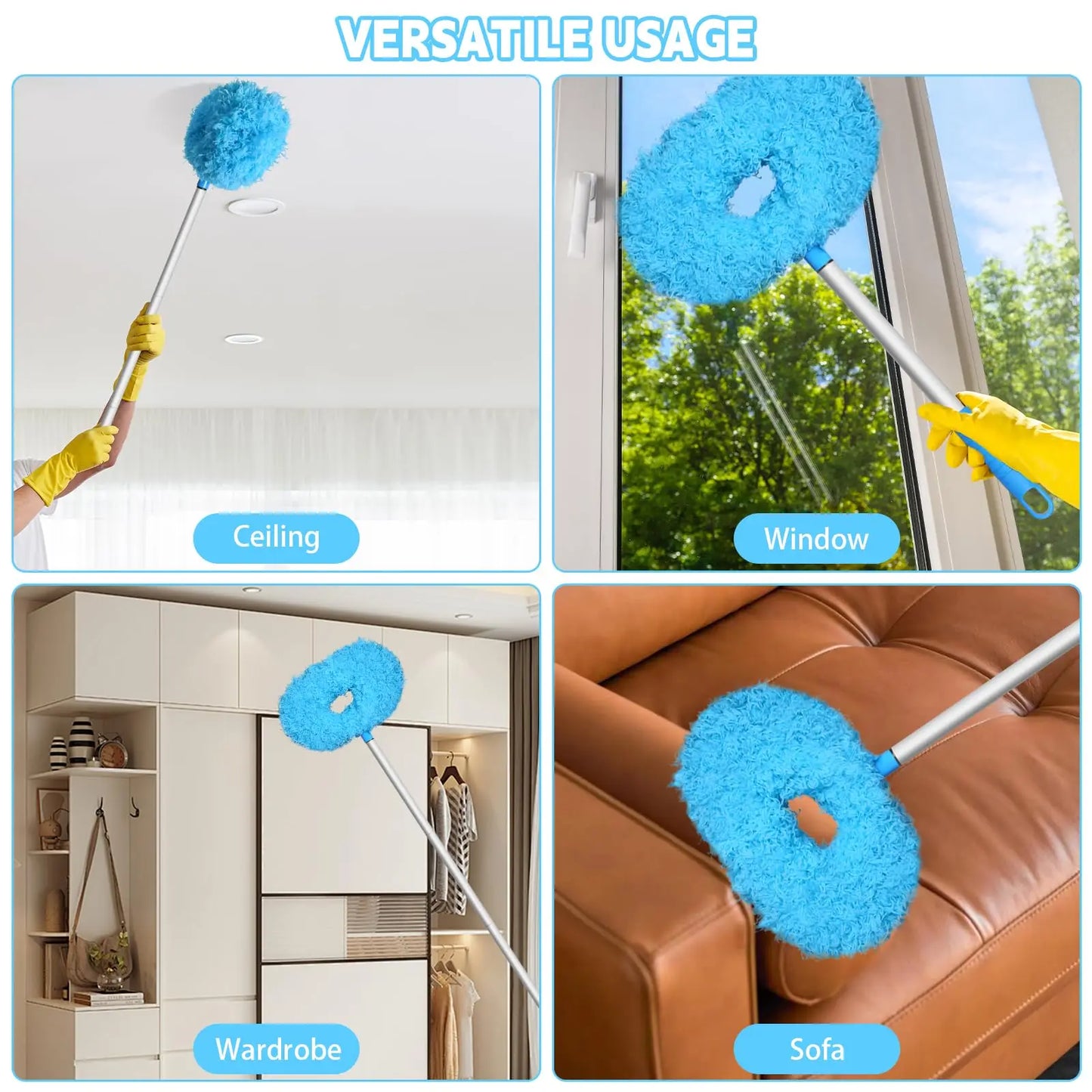 Microfiber Feather Duster Extendable Duster, Ceiling Fan Duster with Extension Pole, Long Handle Dusters  Cleaning