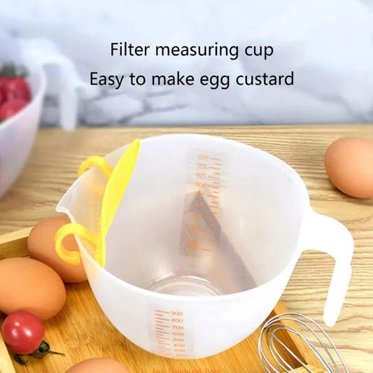 Transparent Egg Liquid Mixing Cup, Built-in Filter Plate, Visible Egg Beating Bowl, Measuring Cups, Useful