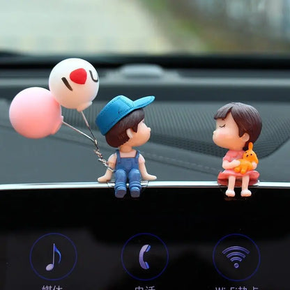 Cute Cartoon Couples Car Decoration Accessories Romantic Figurines Balloon Ornament Auto Interior Dashboard Accessories Gifts