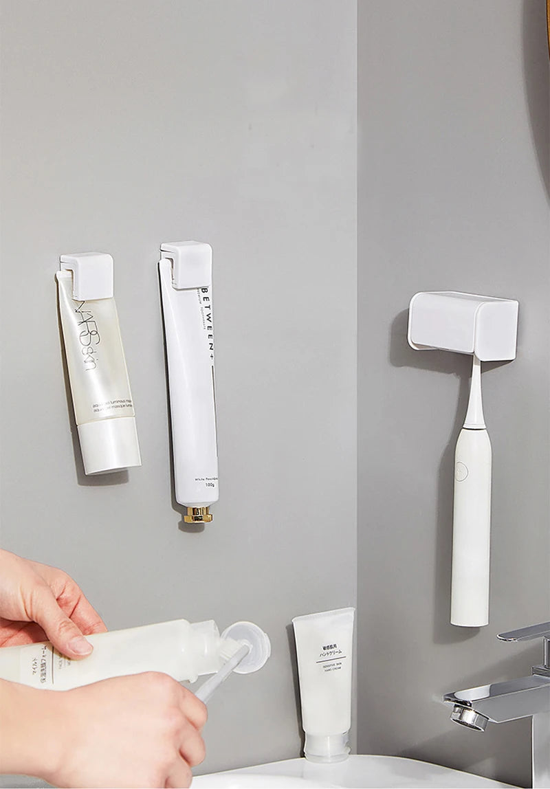 Toothbrush Holder Punch-free Wall-mounted Organizer Toothpaste Holder Oothpaste Dispenser Squeezer Bathroom Accessories