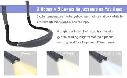 Neck Reading Light Novelty Flexible Neck Lights Handsfree Book Light Hanling Read Lamp Portable USB Rechargeable Book Lighting