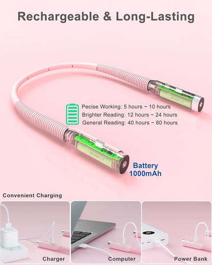 Neck Reading Light Book Lights Reading in Bed Bendable Long Lasting Portable USB Rechargeable Novelty Flexible LED Book Lighting