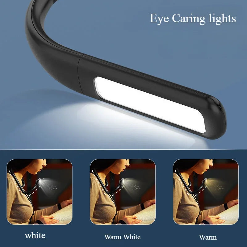 3 Colors LED Reading Light Flexible Book Light Eye-Protection Neck Hanging Reading Lamp USB Charging for Office Home Usage