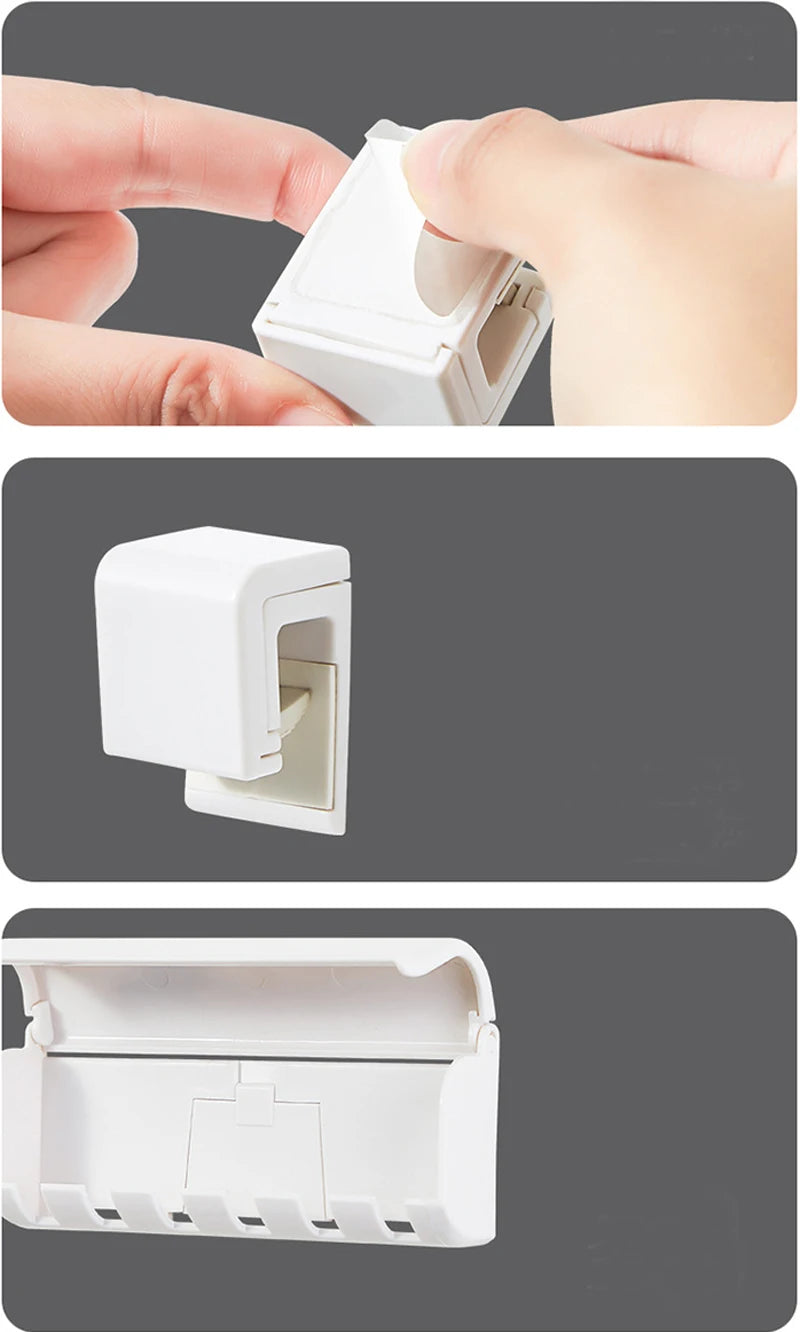 Toothbrush Holder Punch-free Wall-mounted Organizer Toothpaste Holder Oothpaste Dispenser Squeezer Bathroom Accessories