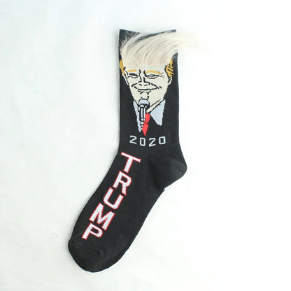 2024 President Donald Trump Spoof Funny Socks Men Women Character Abstract 3D Fake Hair Trump Crew Sokken Homme Dropship