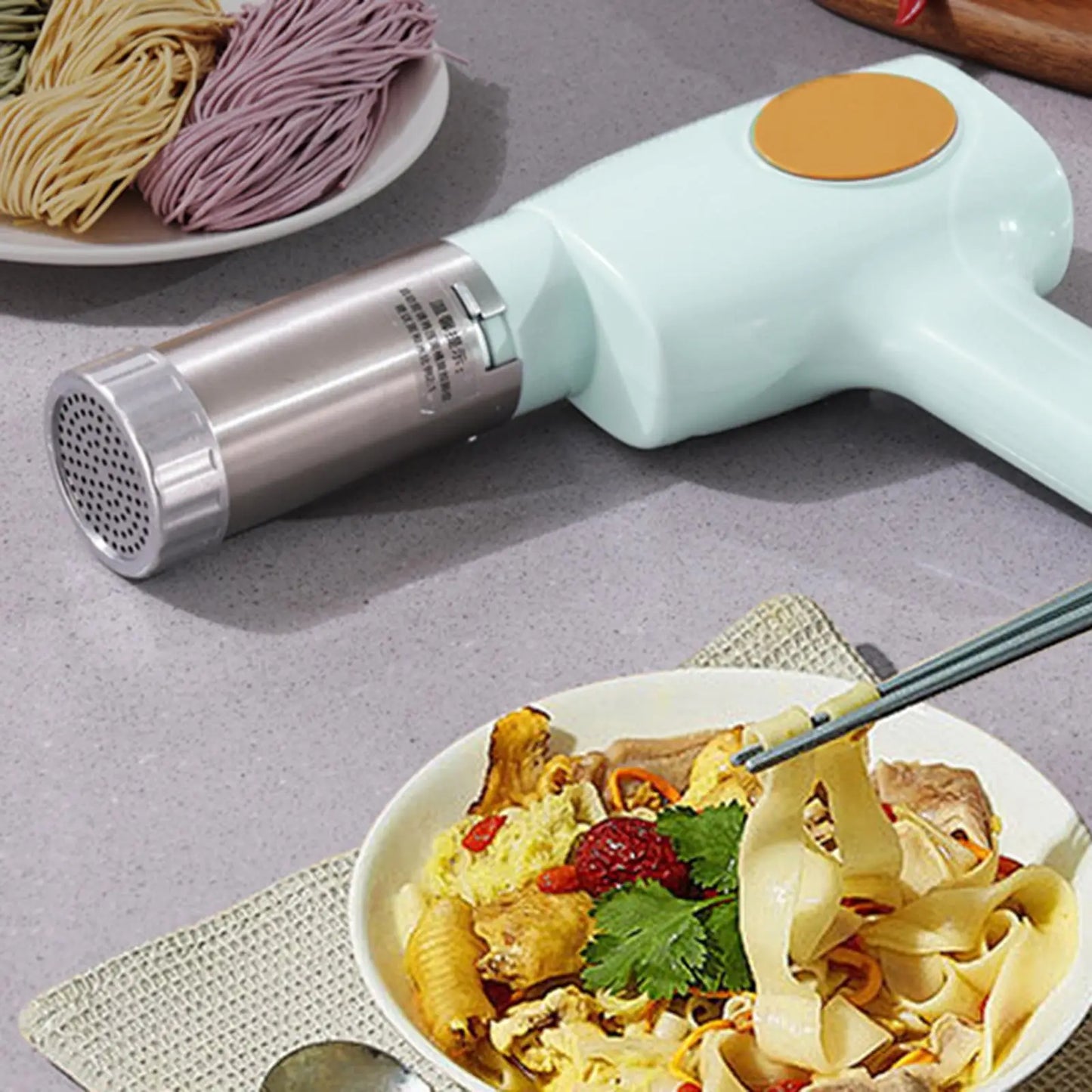 Electric Pasta Maker Cordless Noodle Machine with 5 Heads USB Charging Noodle Press Machine for Homemade Spaghetti Ramen Lasagna