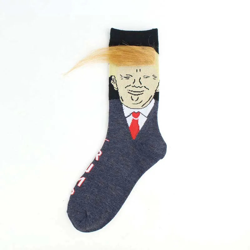 2024 President Donald Trump Spoof Funny Socks Men Women Character Abstract 3D Fake Hair Trump Crew Sokken Homme Dropship