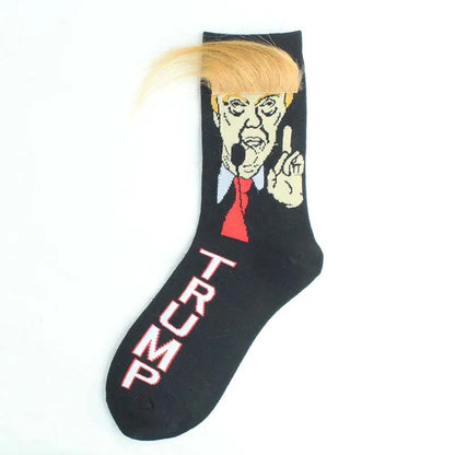 2024 President Donald Trump Spoof Funny Socks Men Women Character Abstract 3D Fake Hair Trump Crew Sokken Homme Dropship