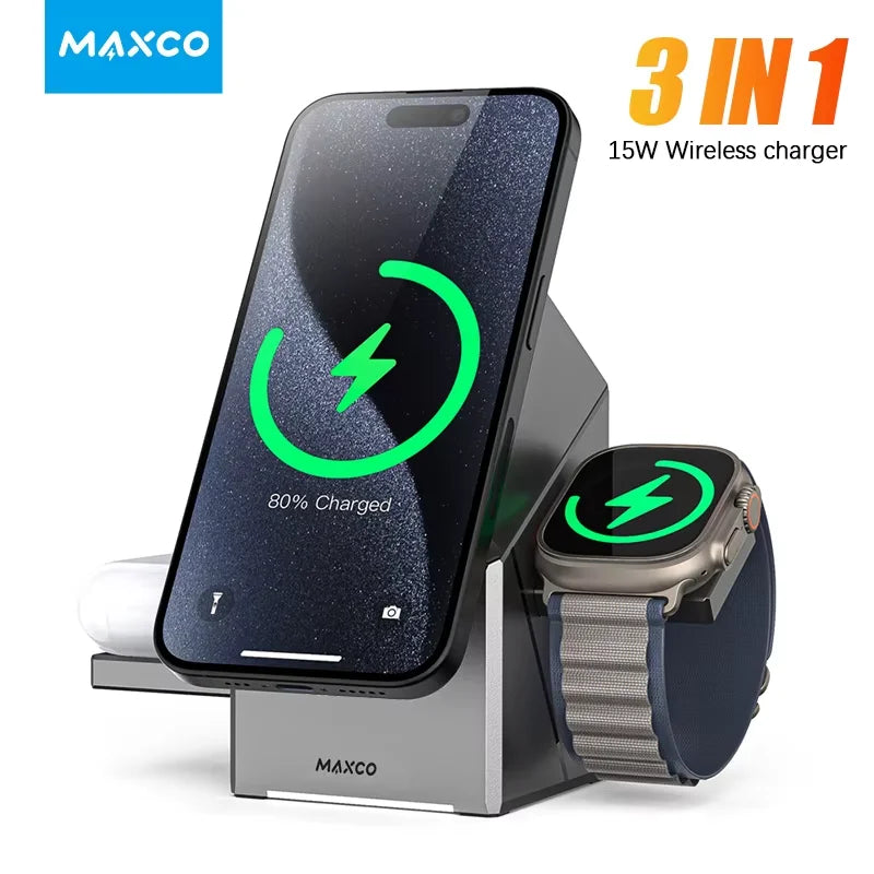 Qi2 3-in-1 Wireless Charger with Auto-Rotating Magic Cube Dock for IPhone 16/15/14 Pro Max AirPods and IWatch Fast Charging