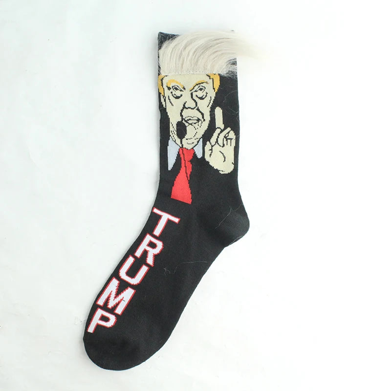 2024 President Donald Trump Spoof Funny Socks Men Women Character Abstract 3D Fake Hair Trump Crew Sokken Homme Dropship