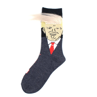 2024 President Donald Trump Spoof Funny Socks Men Women Character Abstract 3D Fake Hair Trump Crew Sokken Homme Dropship