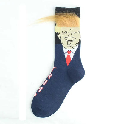 2024 President Donald Trump Spoof Funny Socks Men Women Character Abstract 3D Fake Hair Trump Crew Sokken Homme Dropship