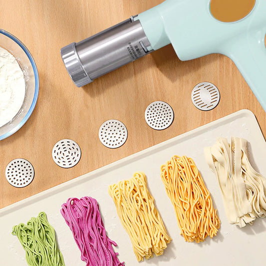 Electric Pasta Maker Cordless Noodle Machine with 5 Heads USB Charging Noodle Press Machine for Homemade Spaghetti Ramen Lasagna